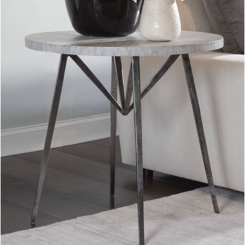Gray Stone and Metal Round End Table