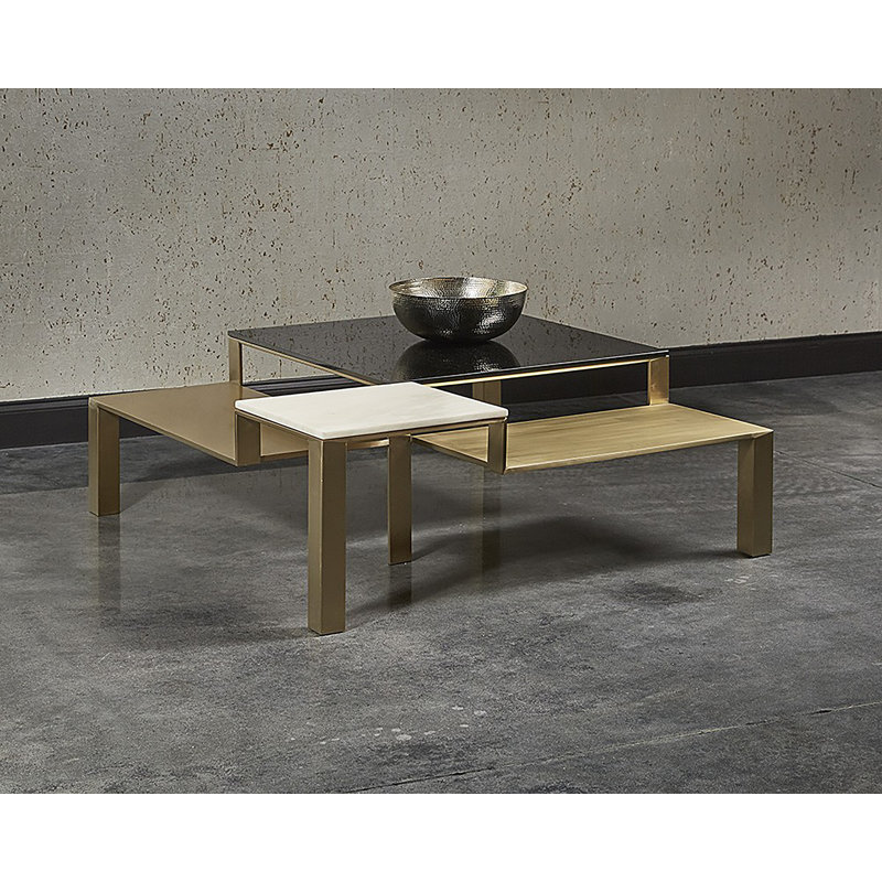 Gold and Black Square Marble Metal Coffee Table