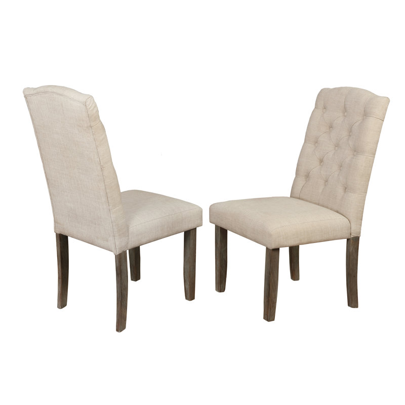 Beige Linen Upholstered High Back Parsons Side Chair Set