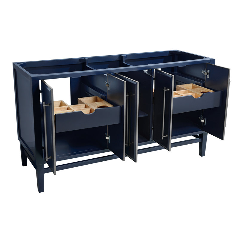 Mason 60'' Navy Blue Solid Wood Double Vanity Base
