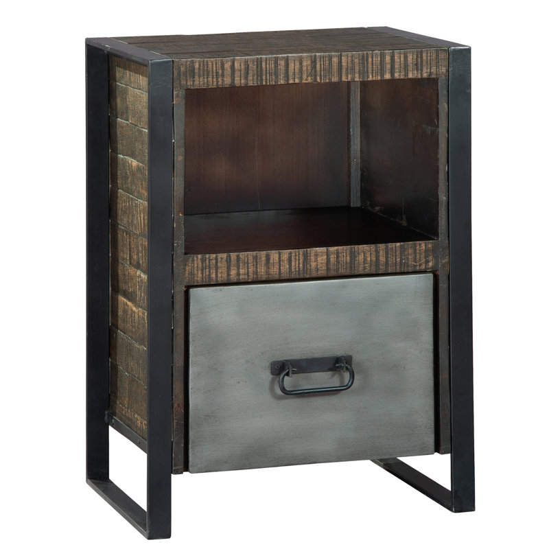 Pittsburgh Industrial Acacia Wood 21" File Cabinet with Steel Drawer