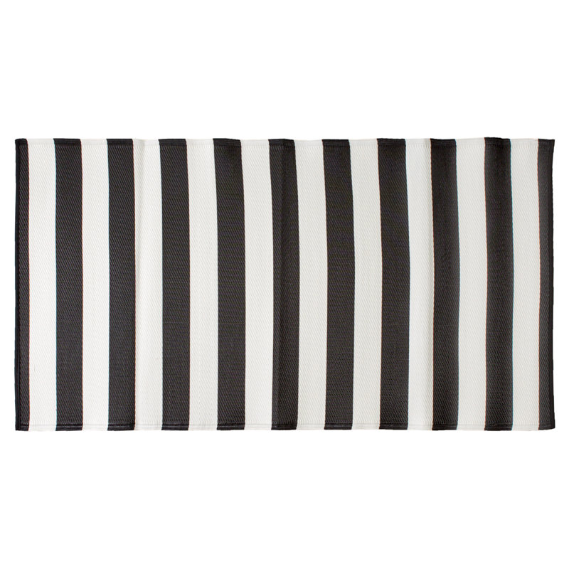Reversible Black Stripe Easy-Care Synthetic Rug, 3' x 6'