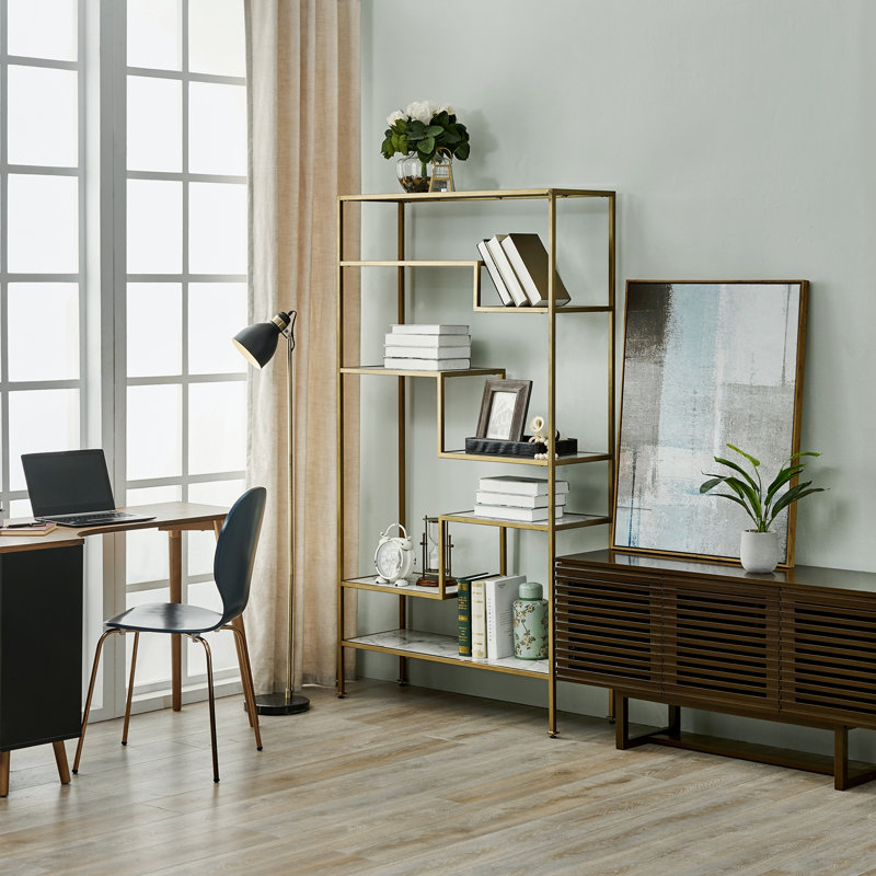 Marmo Faux Marble and Gold 5-Tier Geometric Bookcase