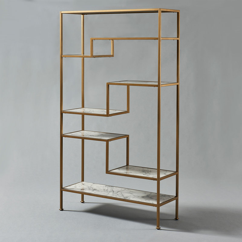 Marmo Faux Marble and Gold 5-Tier Geometric Bookcase