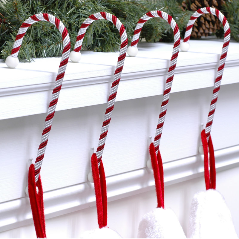 Red and White Candy Cane Rope Stocking Holder Set