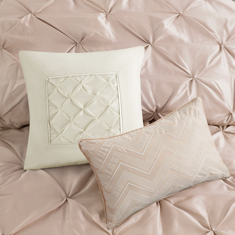 Blush Full 7-Piece Tufted Comforter Set with Decorative Pillows