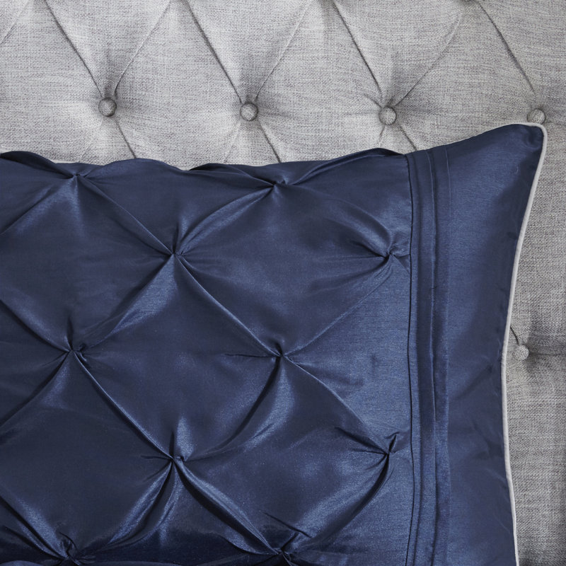 Navy Pintuck Embellished California King Comforter Set