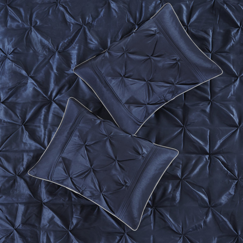 Navy Pintuck Embellished California King Comforter Set