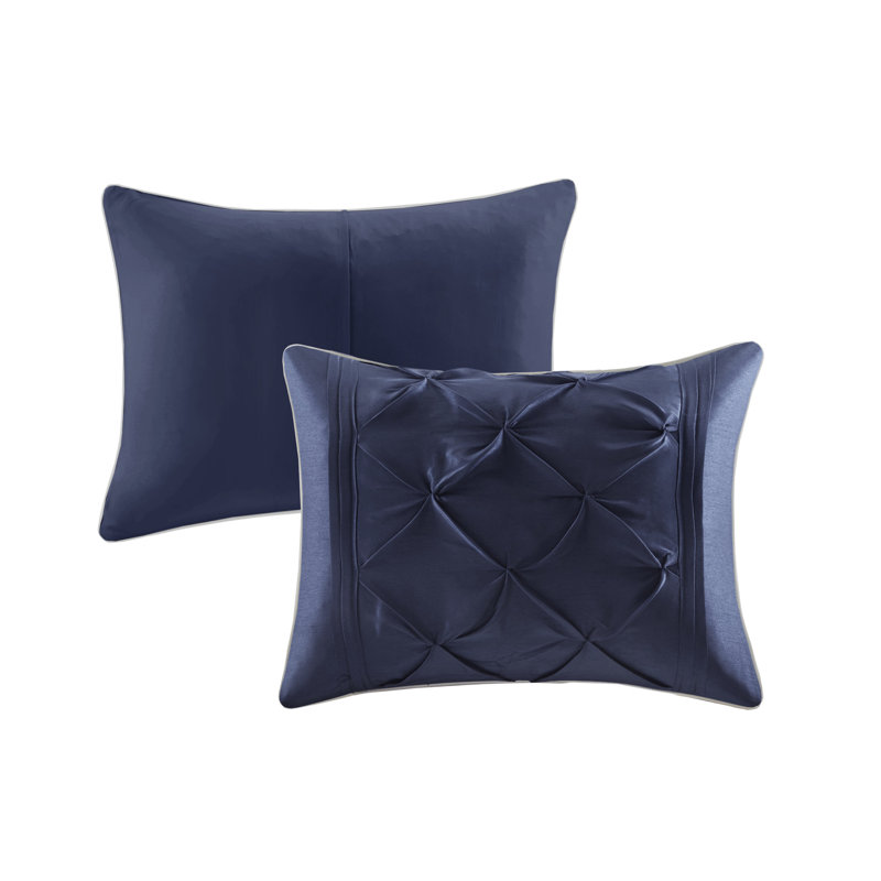 Navy Pintuck Embellished California King Comforter Set