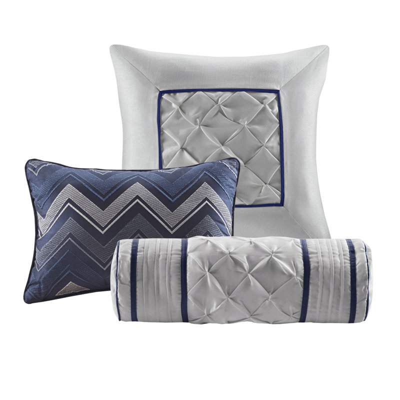 Navy Pintuck Embellished California King Comforter Set