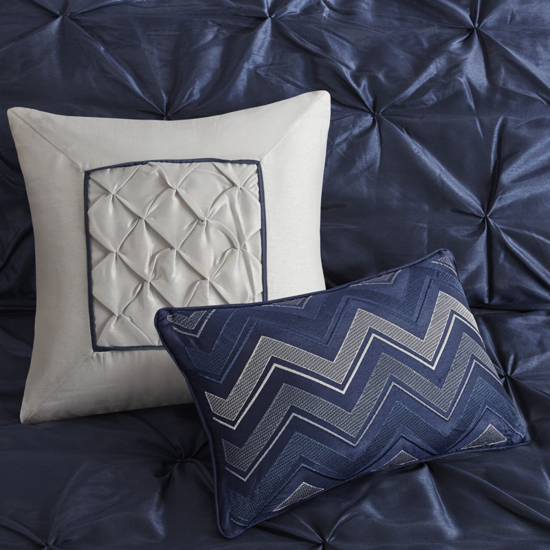 Navy Pintuck Embellished California King Comforter Set