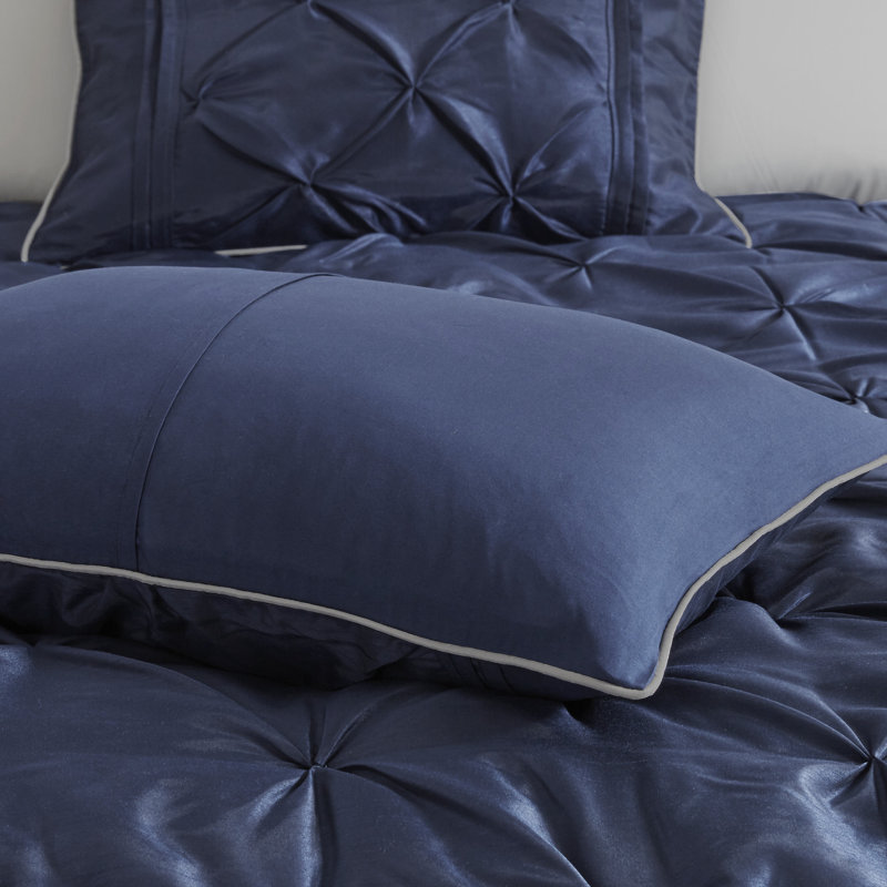 Navy Pintuck Embellished California King Comforter Set