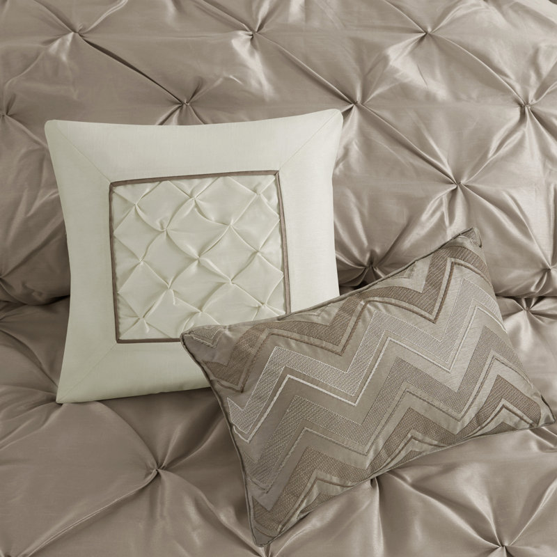 King Taupe Polyester 7-Piece Tufted Comforter Set