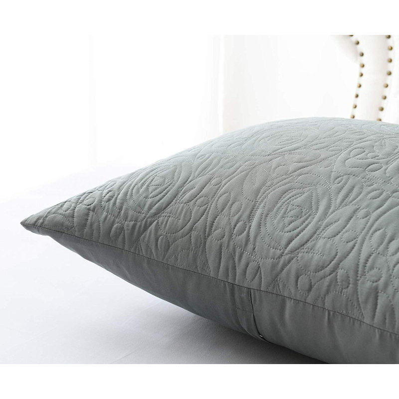 Gray Embroidered Cotton and Polyester Euro Sham Set