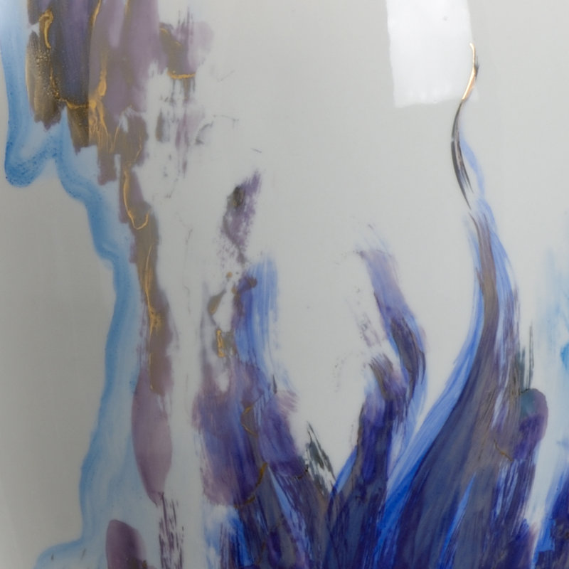 Hand-Painted Blue and White Ceramic Vase Lamp with Silk Shade