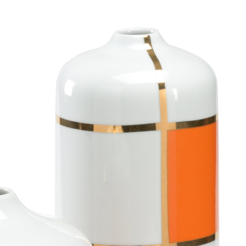 Massaro Ceramic Canister Set in White, Orange, and Gold