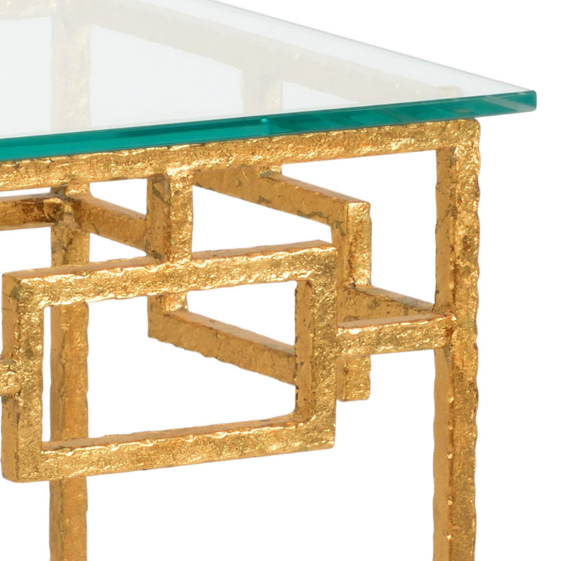 Hampshire Hammered Gold Metal and Glass Square End Table