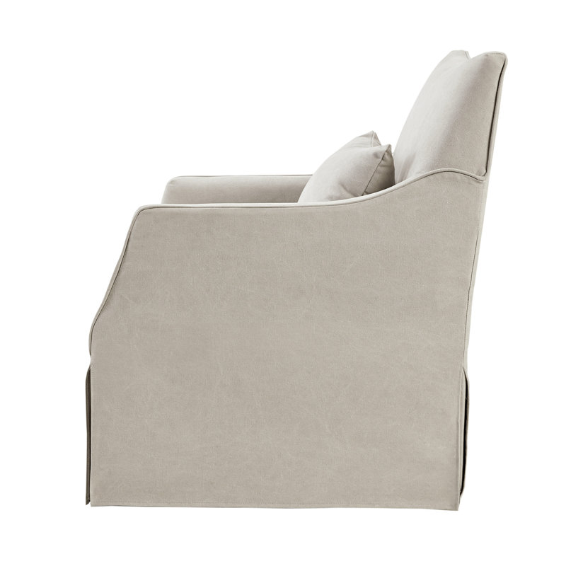 Beige Transitional Skirted Swivel Chair with Lumbar Pillow