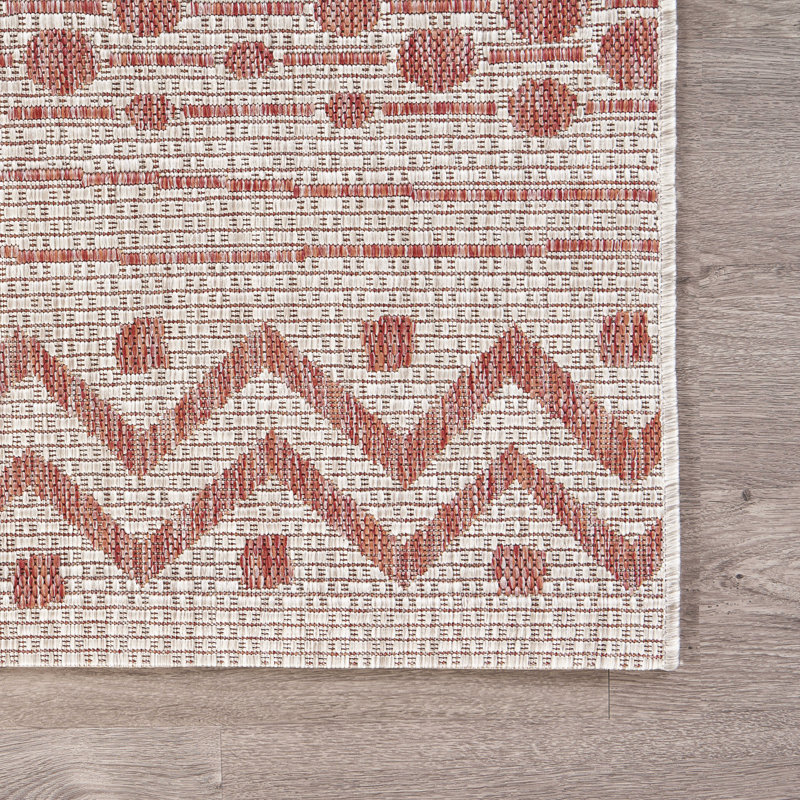 Sunshower Chevron Red & Beige 1'10" x 3' Synthetic Indoor/Outdoor Rug