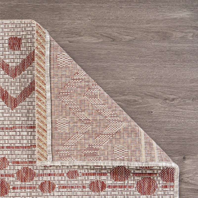 Sunshower Chevron Red & Beige 1'10" x 3' Synthetic Indoor/Outdoor Rug