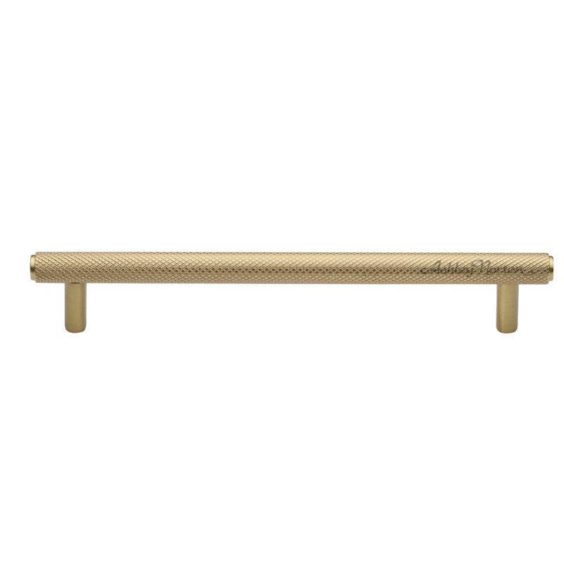 Satin Brass 8" Knurled Bar Pull with Mounting Hardware