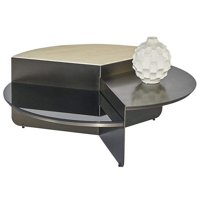 Alessia 42" Round White Marble and Glass Outdoor Coffee Table