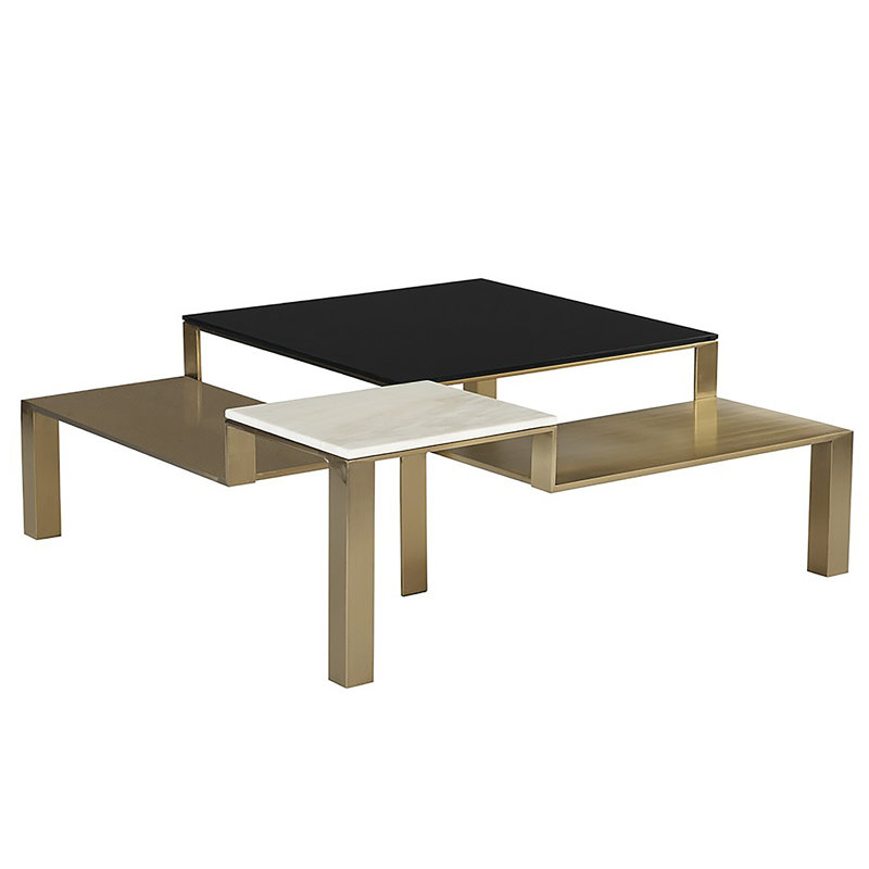 Gold and Black Square Marble Metal Coffee Table