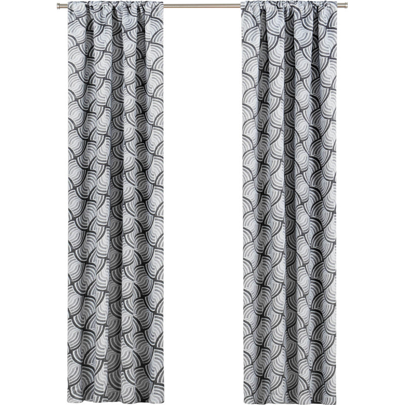 Gray Geometric Blackout Rod Pocket Curtain Panel