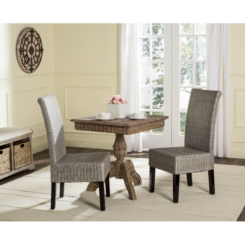 Antique Grey Rattan and Cane Dining Side Chair Set