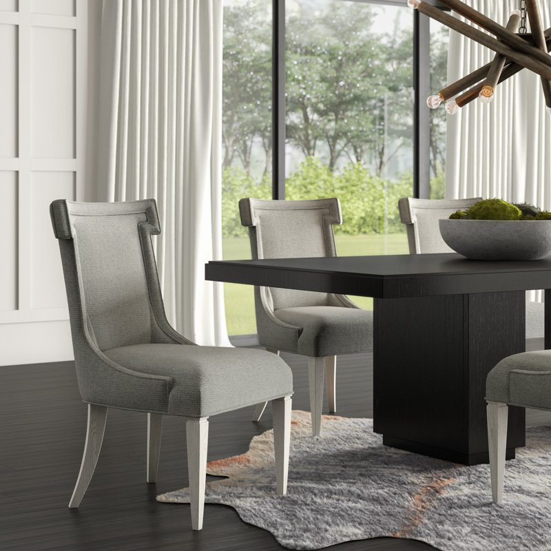 Dove White Leather and Oak Transitional Side Chair