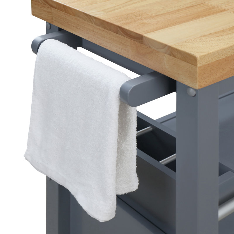 Gray Wood Butcher Block Kitchen Cart with Storage