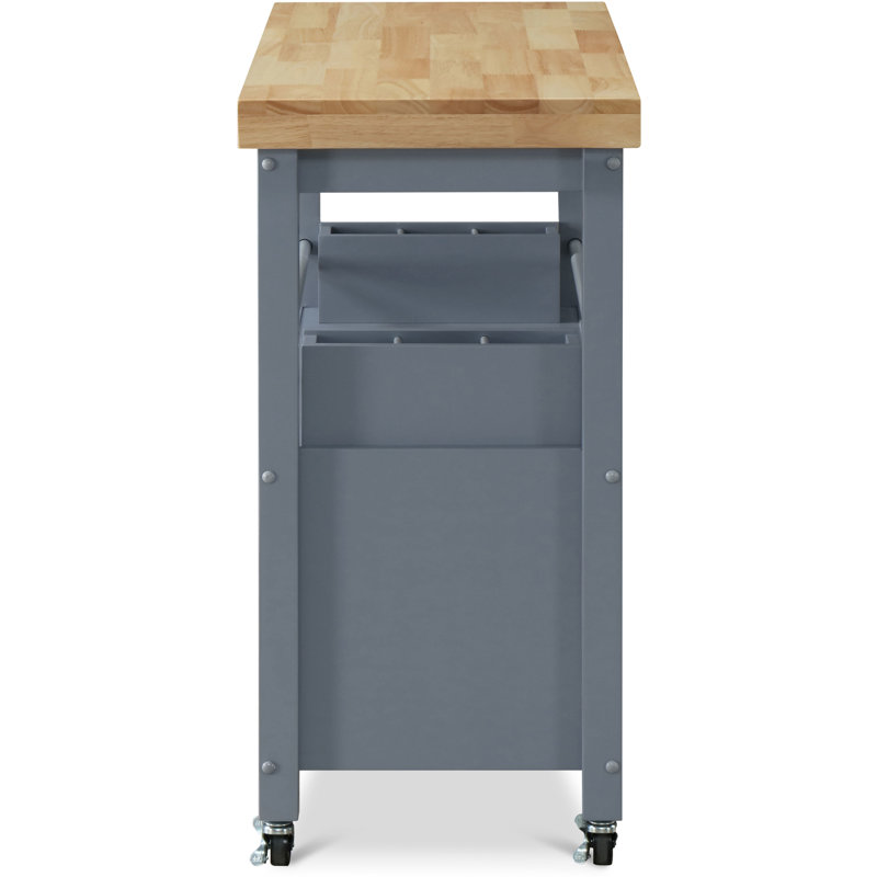 Gray Wood Butcher Block Kitchen Cart with Storage
