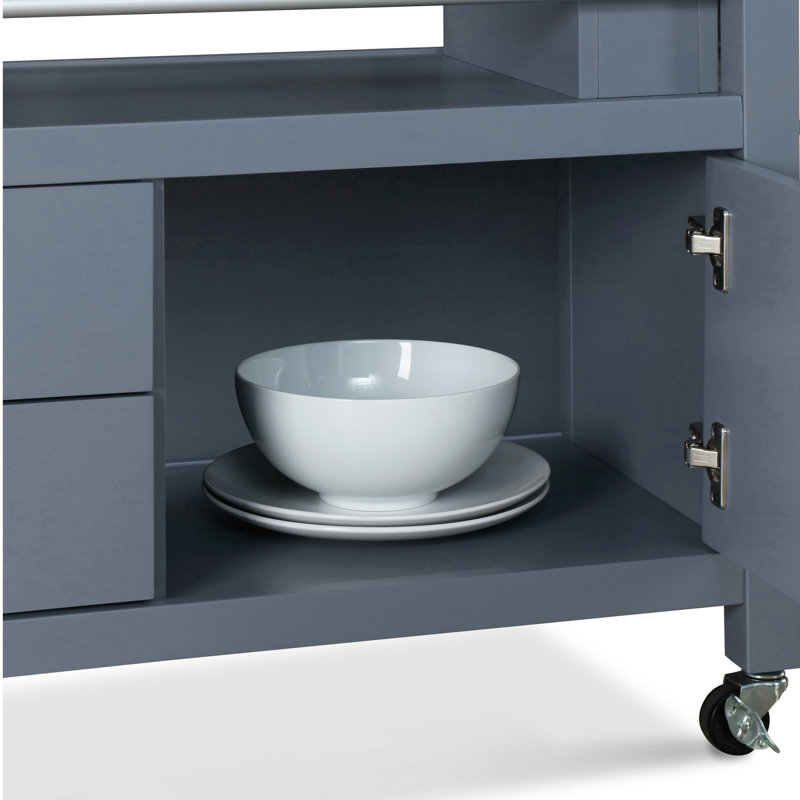 Gray Wood Butcher Block Kitchen Cart with Storage