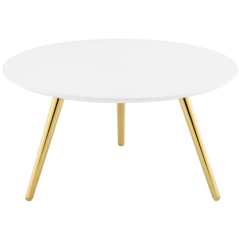 39.5" Luxe Gold & White Faux Marble Round Coffee Table