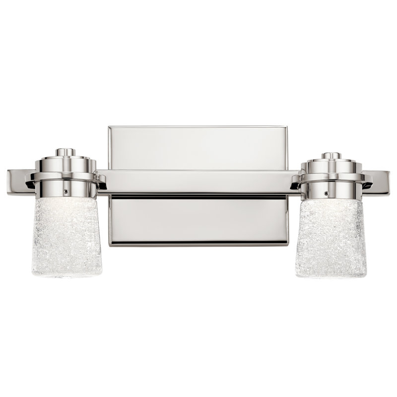 Sleek Polished Nickel 2-Light LED Vanity Wall Sconce with Clear Bubbled Glass