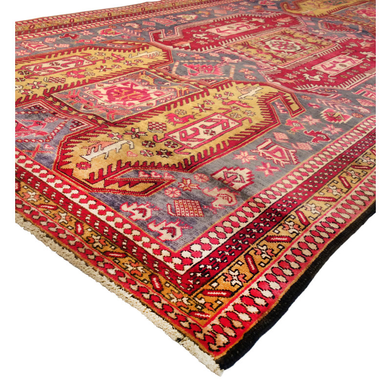 Vintage Red and Yellow Hand-Knotted Wool Runner Rug