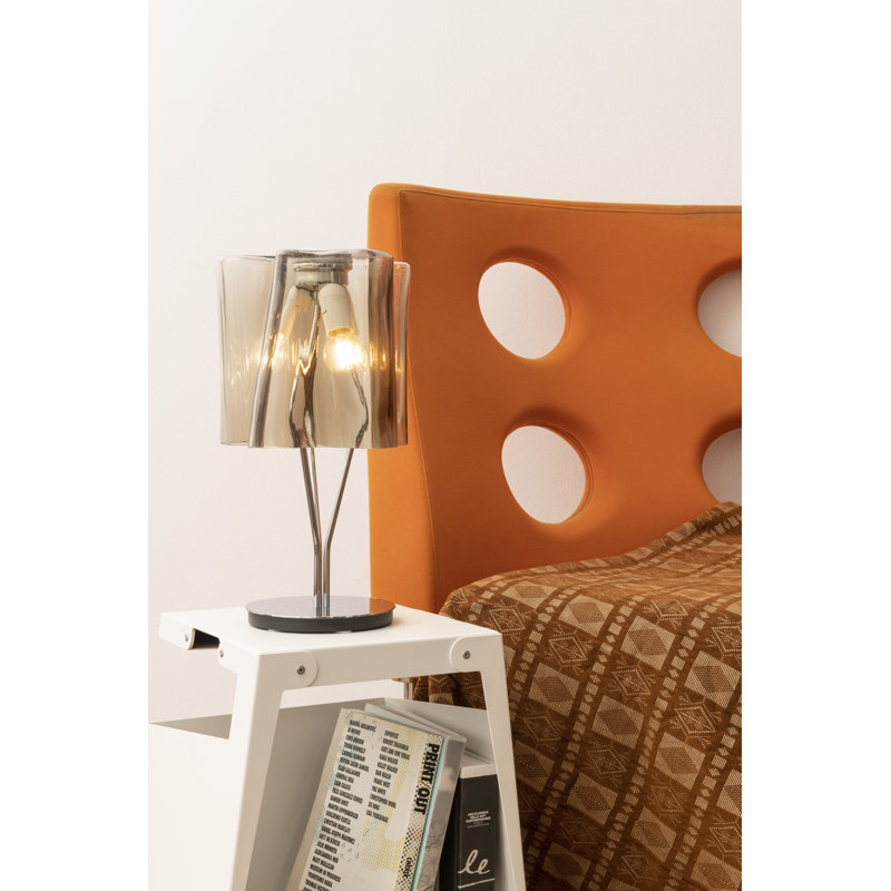 Logico 17'' Gray Hand-Blown Glass Table Lamp with Chrome Finish
