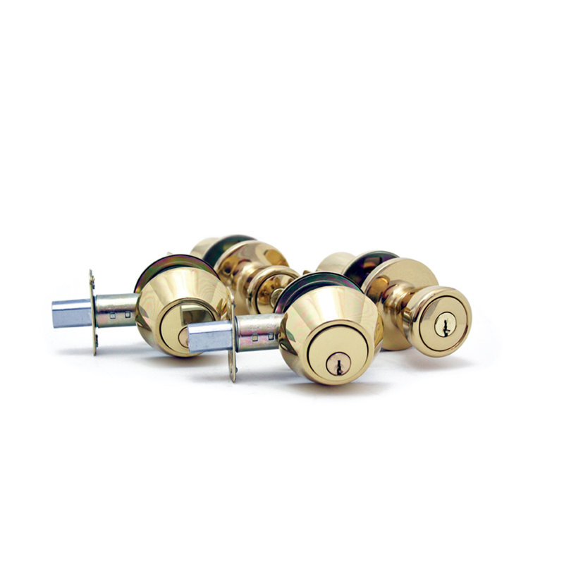 Polished Brass Home Security Door Knob and Deadbolt Kit