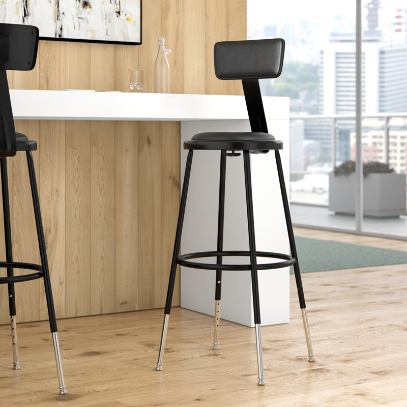 Modern Black Metal Adjustable Swivel Lab Stool, 32.5" Height