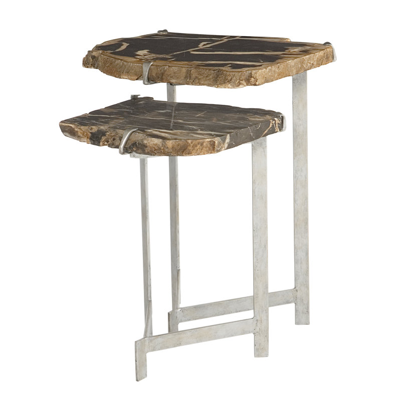Petrified Wood and Steel Nesting End Tables