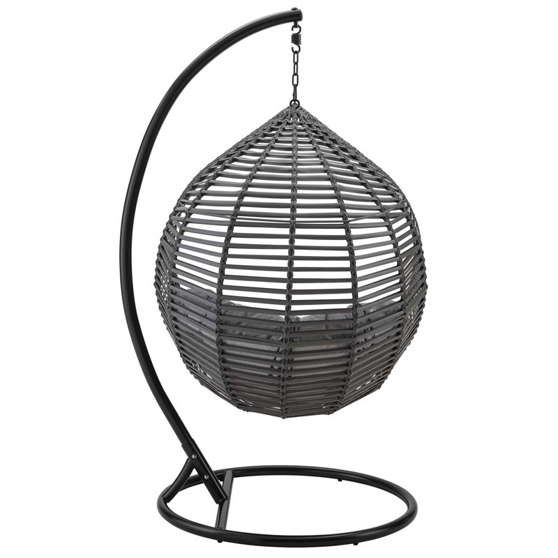 Gray Wicker Teardrop Hanging Chair with Cushions