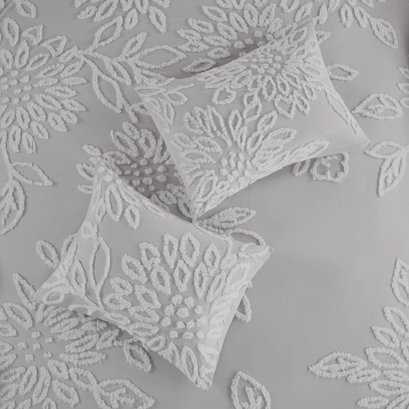 Off-White Cotton Chenille Floral Full/Queen Duvet Cover Set