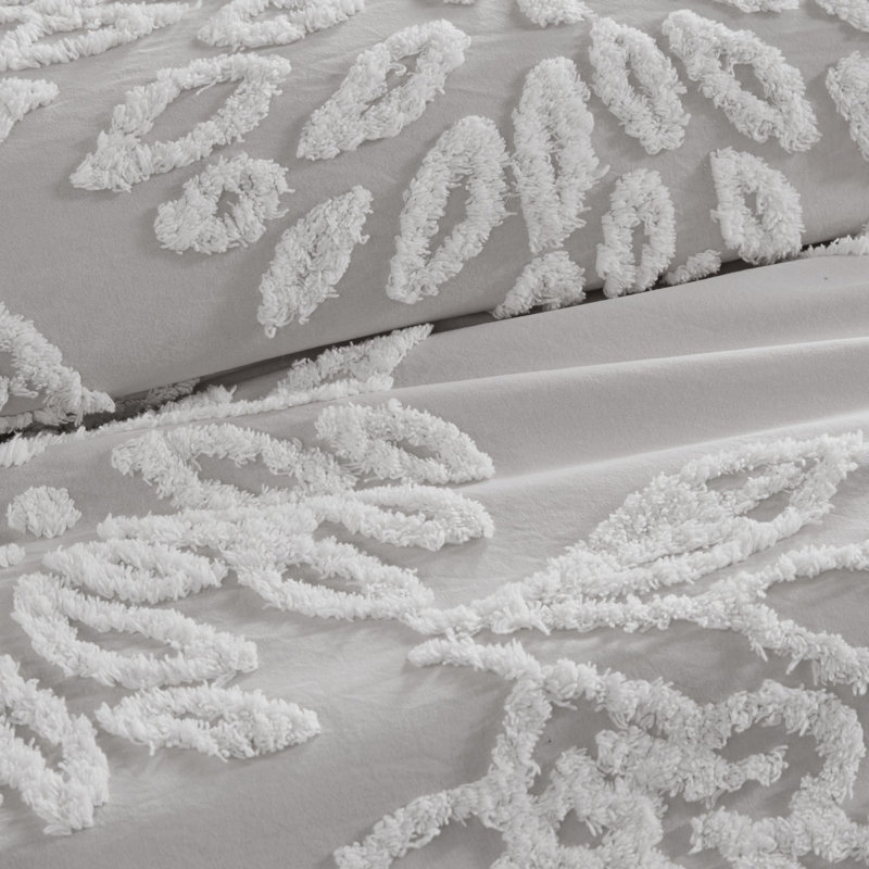 Off-White Cotton Chenille Floral Full/Queen Duvet Cover Set