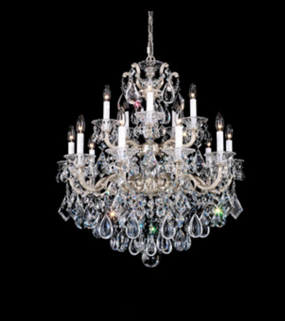 Antique Silver 15-Light Crystal Chandelier with Heritage Clear Crystals