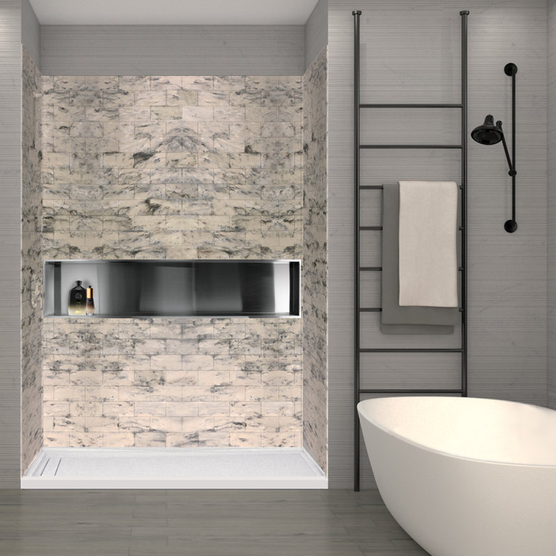 SaraMar Sand Creme 60''x36'' Subway Tile 3-Piece Shower Wall Kit