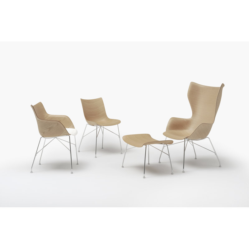Philippe Starck Q-Wood Slatted Dark Ash and Black Metal Armchair