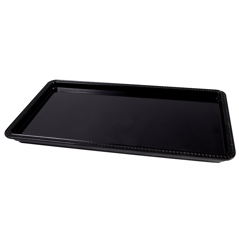 Chic Beaded Edge Black Melamine Serving Tray, 15"L x 8"W