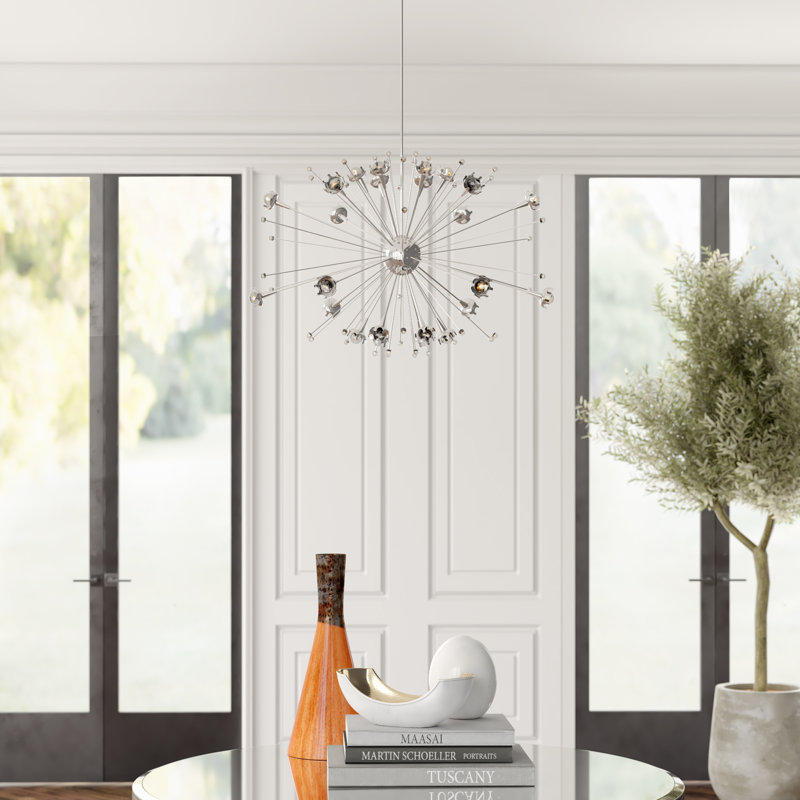 Mid-Century Radiant Sputnik 24-Light Sphere Chandelier in Polished Nickel