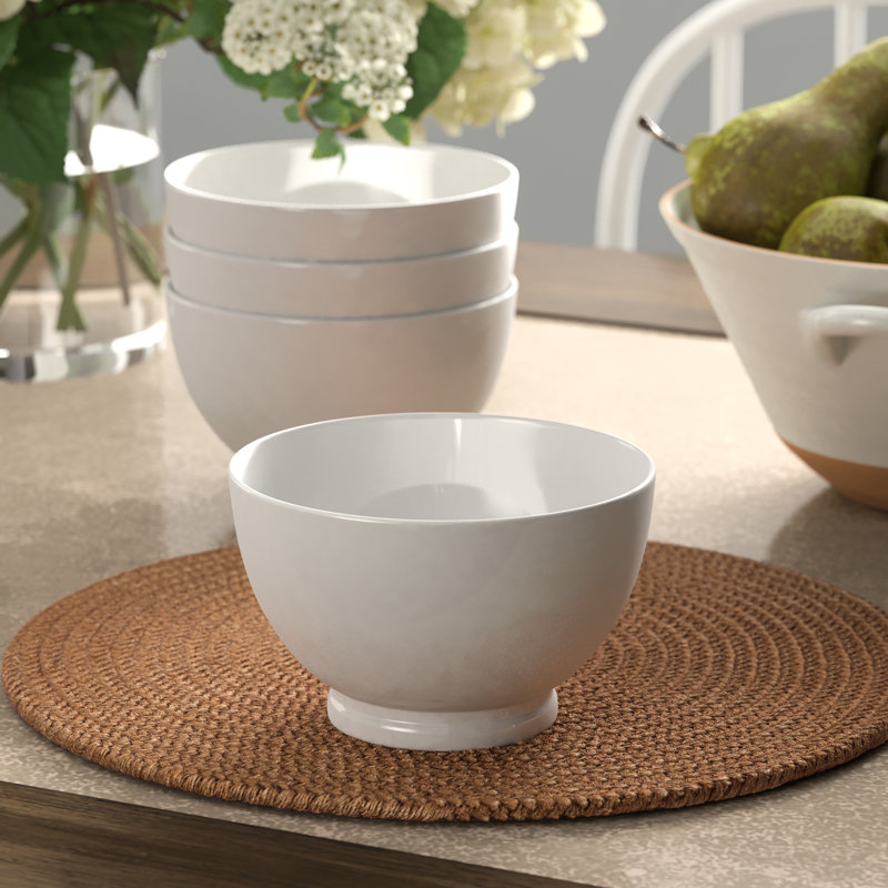 Classic White Ceramic 18 oz Footed Rice Bowl Set