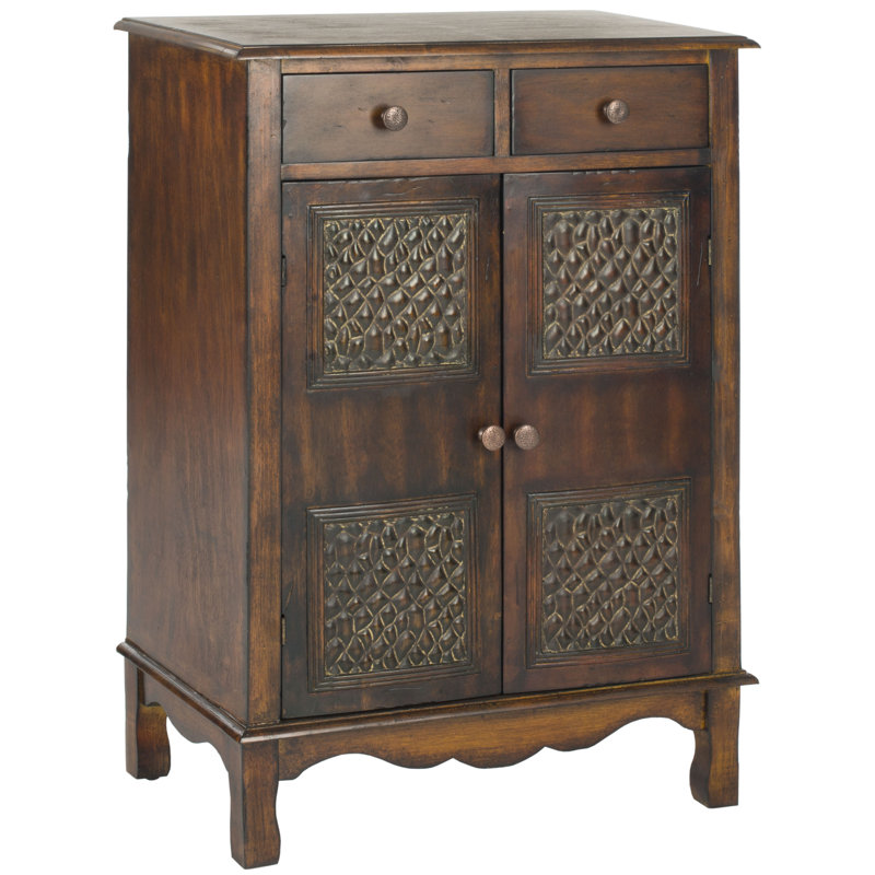 Herbert Dark Brown Solid Birch Accent Cabinet with Brass Knobs